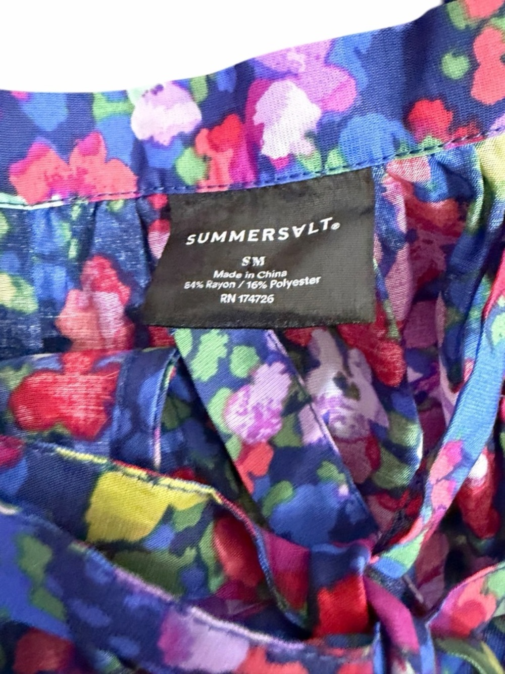 Summersalt Floral Print Tie Neck Tiered Knee Length Size S/M Beach Coastal - Picture 7 of 11